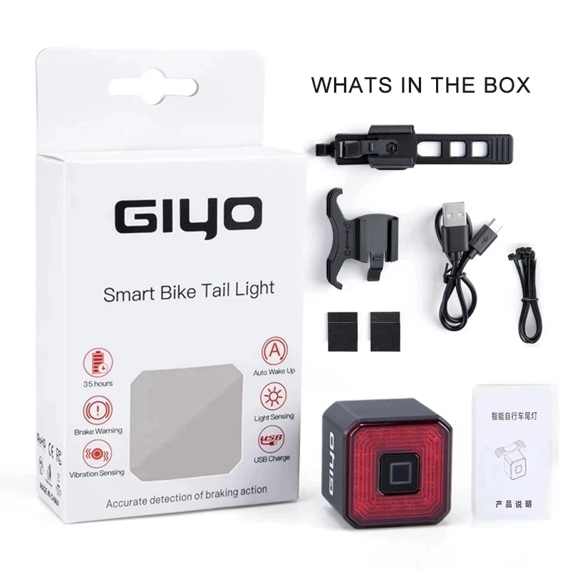 GIYO Smart Auto Bicycle Brake Light Tail Rear Sensing Light USB Cycling Light Bike Lamp Stop LED Back Rechargeable Waterproof