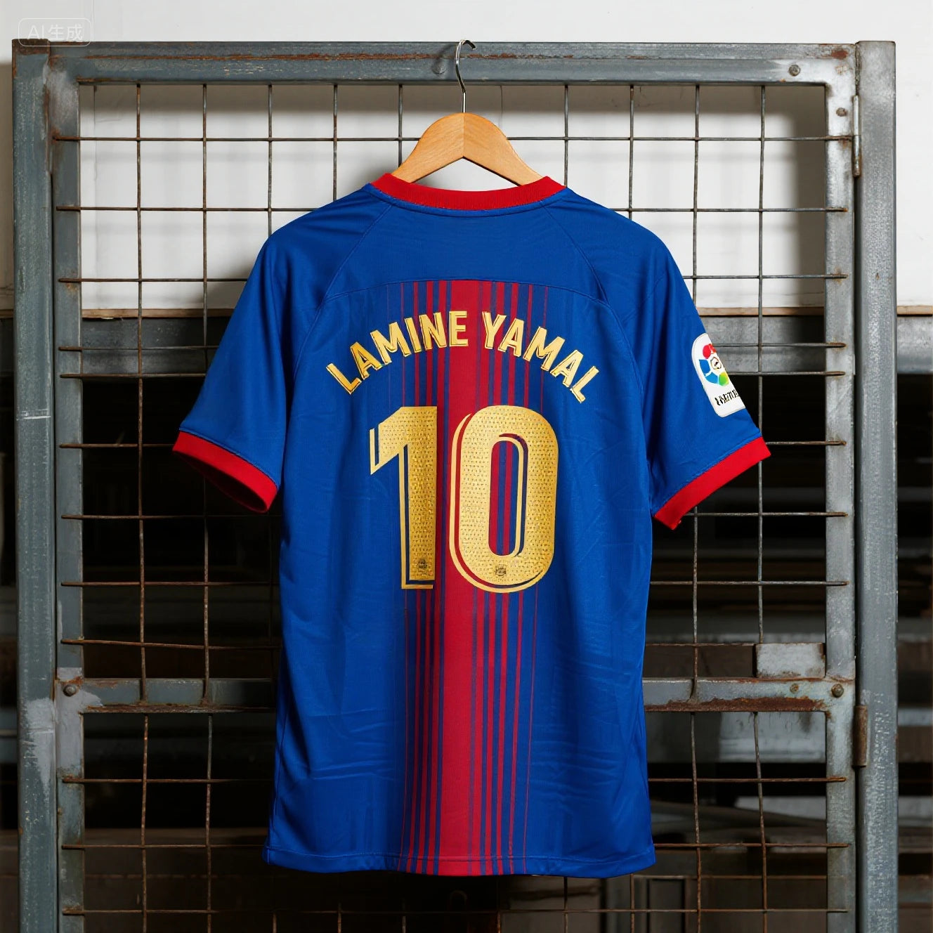 AI CHATGPT Lamine Yamal Soccer Jersey #10 Classic Blue & Red Stripes Design Player Name & Number Print Perfect for Football Fans