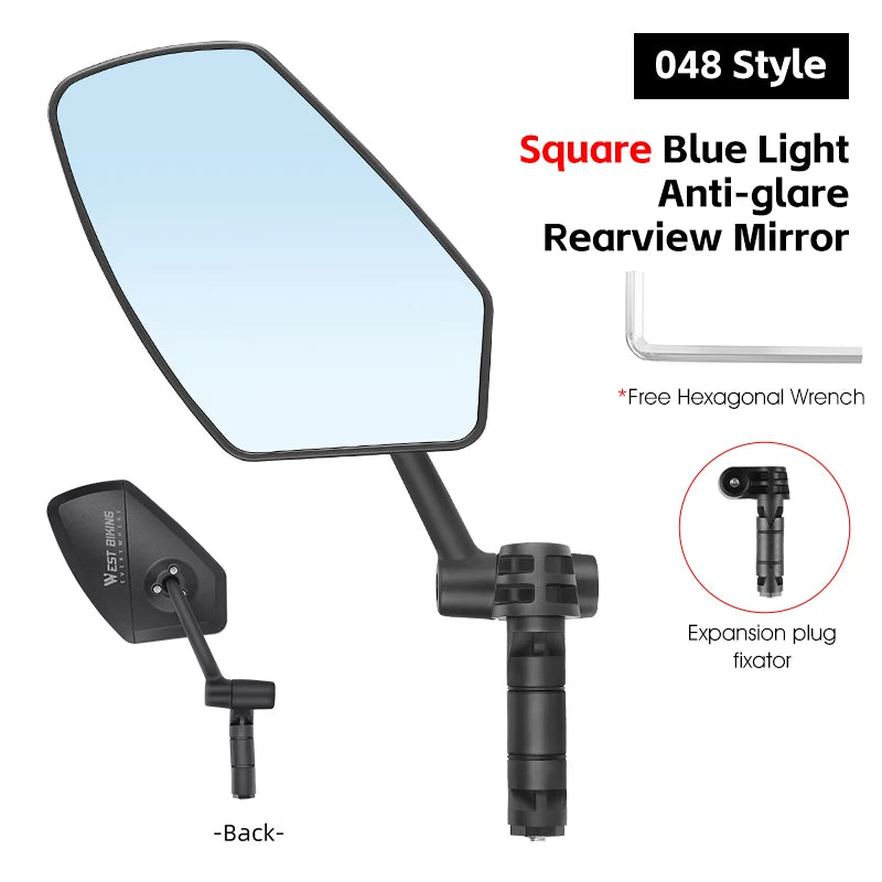 WEST BIKING Bicycle Mirror Anti Glare Handlebar End 360 Rearview Mirror Wide Angle High-Definition Bike Safety Side Mirror