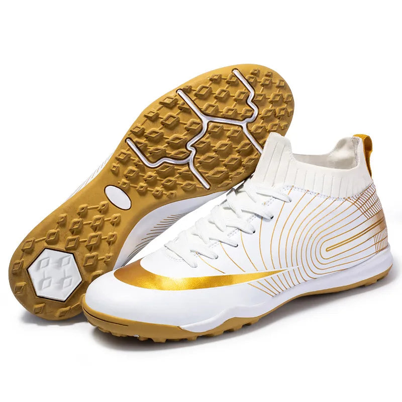New Golden Teenagers Football Boots High Top TF/FG Men's Football Futsal Shoes Light Training Sneakers For Youth Tenis Masculino
