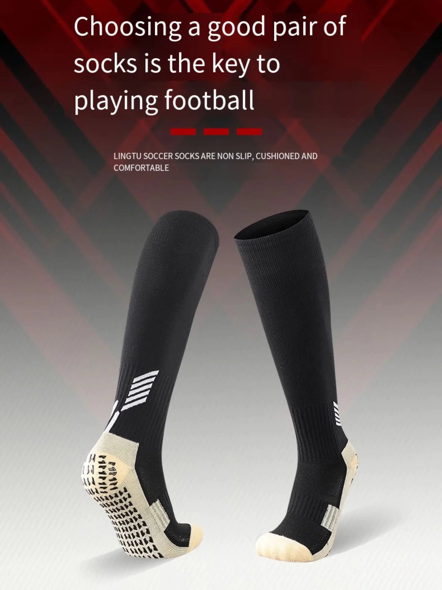 Anti Non Slip Football Socks Cut Black Long Length Adhesive Towel High Leg Grip Soccer Stockings Sports for Men and Children