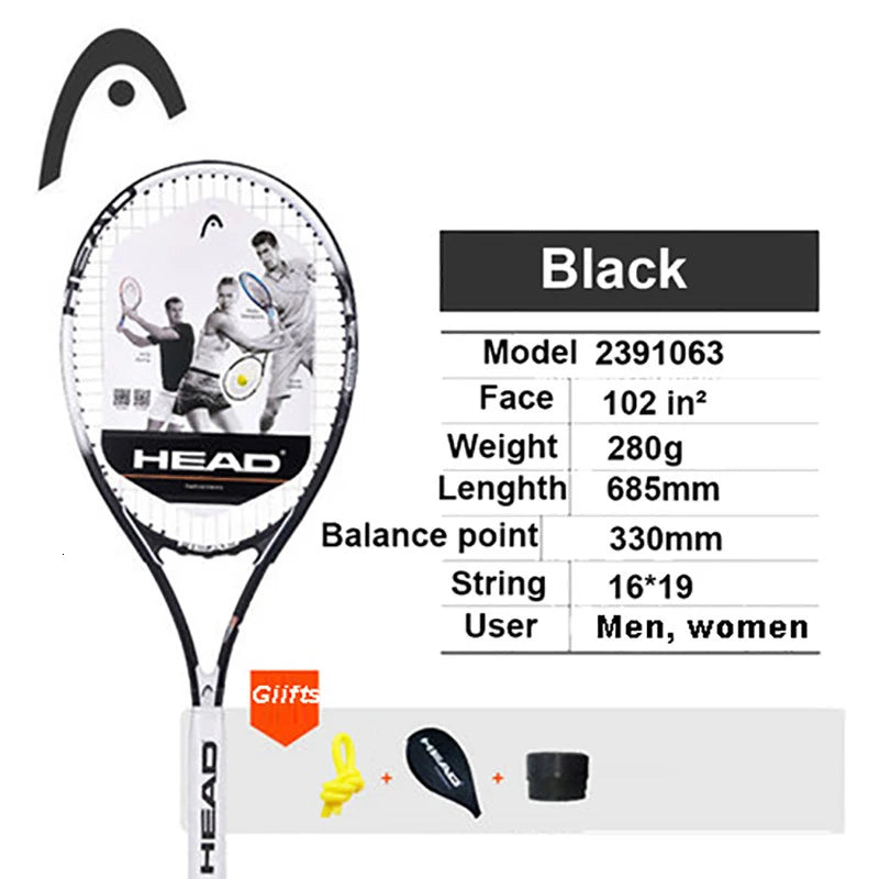 Original Head Tennis Racket Black Professional Tennis Racquet Carbon Tenis Padel With Bag Overgrip Dampener Raquete De Tenis 414