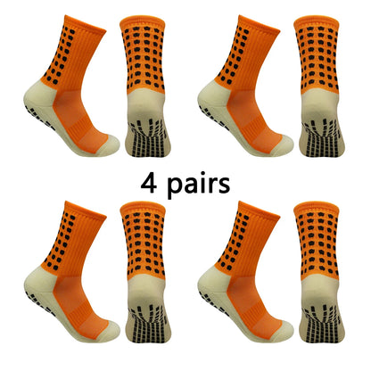 4 pairs of men's soccer socks non-slip grip pad football basketball socks