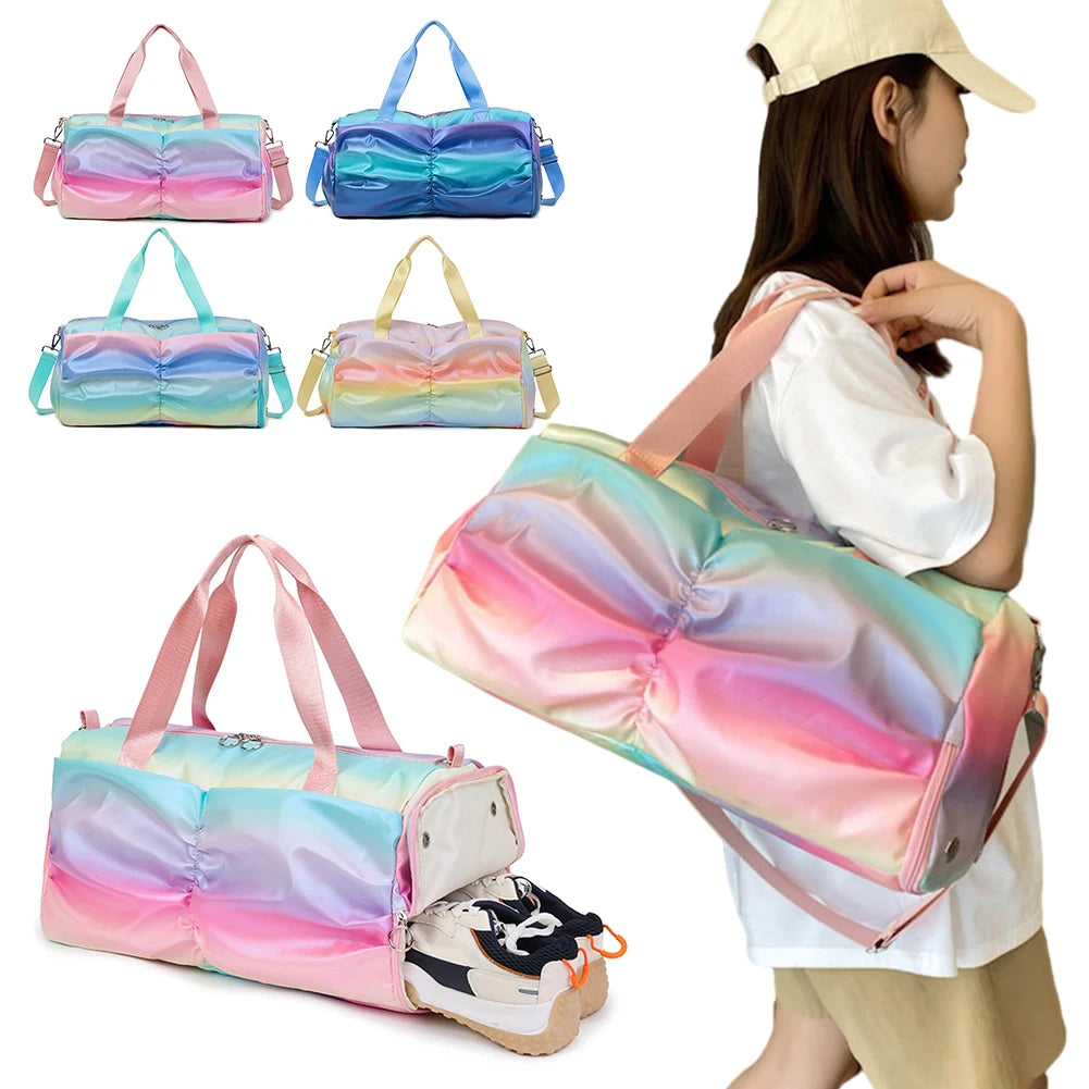 Women Gym Bag Waterproof Large Capacity Sports Bag Adjustable and Detachable Shoulder Straps for Sleepovers/Trips/Sports/Dance