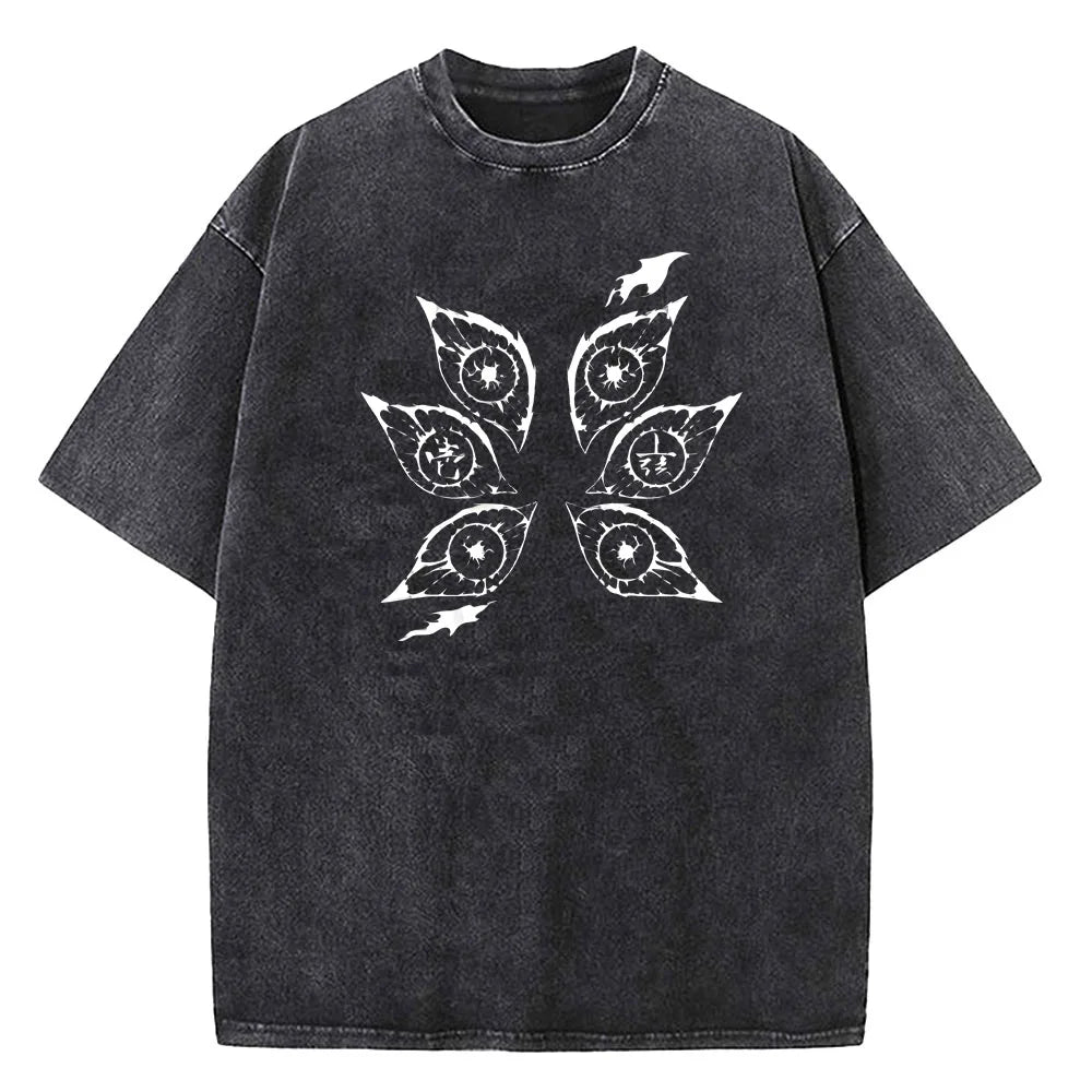 Japanese Anime Demon Slayer Printed Washed Tshirt Men Manga Casual T-shirts Harajuku Male Cotton T Shirt