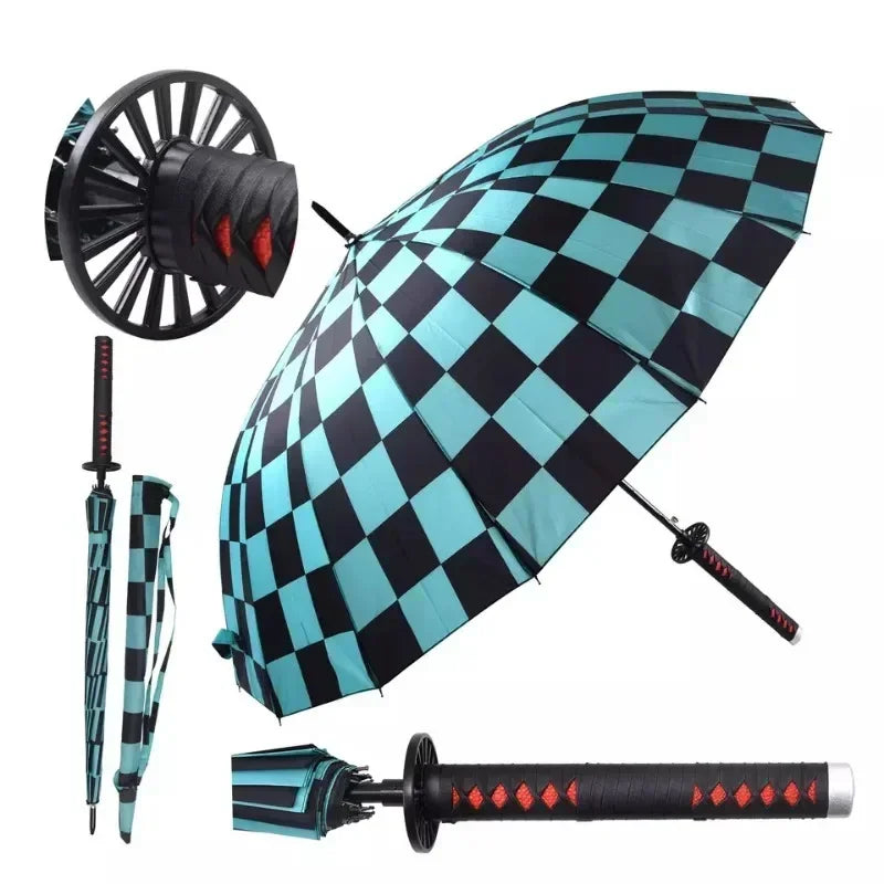 Anime Demon Slayer Sword Umbrella Kimetsu No Yaiba Long UV Blocking Parasol Tanjirou Samurai Sabre Real Japanses Katana Umbrella