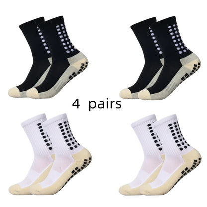 4 pairs of men's soccer socks non-slip grip pad football basketball socks