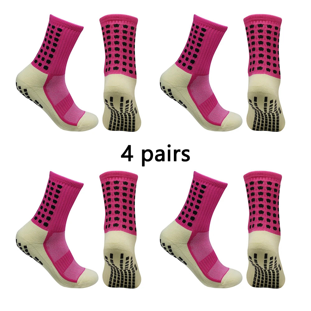 4 pairs of men's soccer socks non-slip grip pad football basketball socks