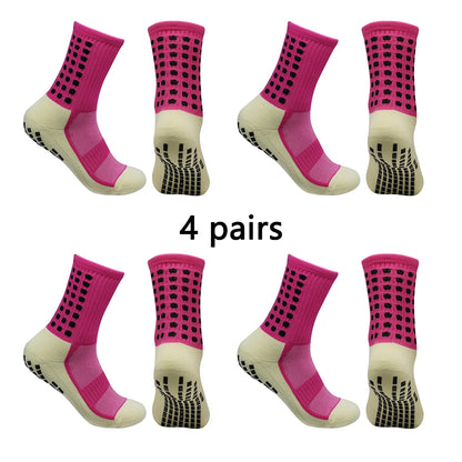 4 pairs of men's soccer socks non-slip grip pad football basketball socks