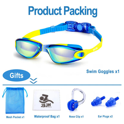 JSJM Professional Kids Swimming Goggles Anti-Fog UV Protection Waterproof Silicone Swim Glasses for Boys Girls Swim Eyewear Gift