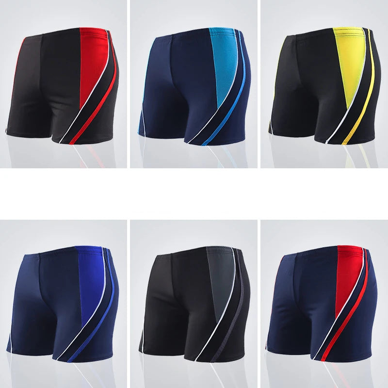 Men Elastic Swimming Trunk Swimwear Striped Beach Swim Sport Short Briefs Surfing Summer Swimsuit Boxer Shorts Bathing Suit