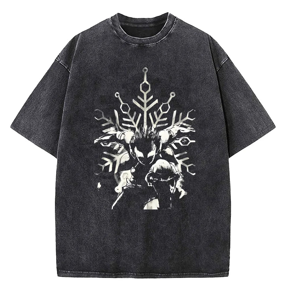 Japanese Anime Demon Slayer Printed Washed Tshirt Men Manga Casual T-shirts Harajuku Male Cotton T Shirt