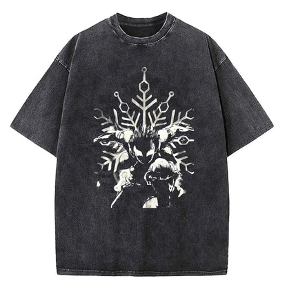 Japanese Anime Demon Slayer Printed Washed Tshirt Men Manga Casual T-shirts Harajuku Male Cotton T Shirt