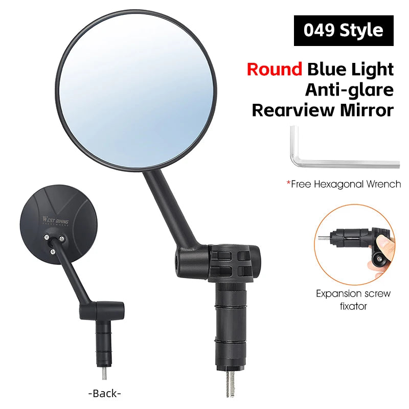 WEST BIKING Bicycle Mirror Anti Glare Handlebar End 360 Rearview Mirror Wide Angle High-Definition Bike Safety Side Mirror