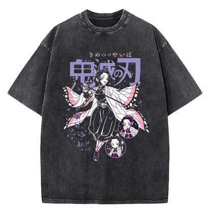 Japanese Anime Demon Slayer Printed Washed Tshirt Men Manga Casual T-shirts Harajuku Male Cotton T Shirt