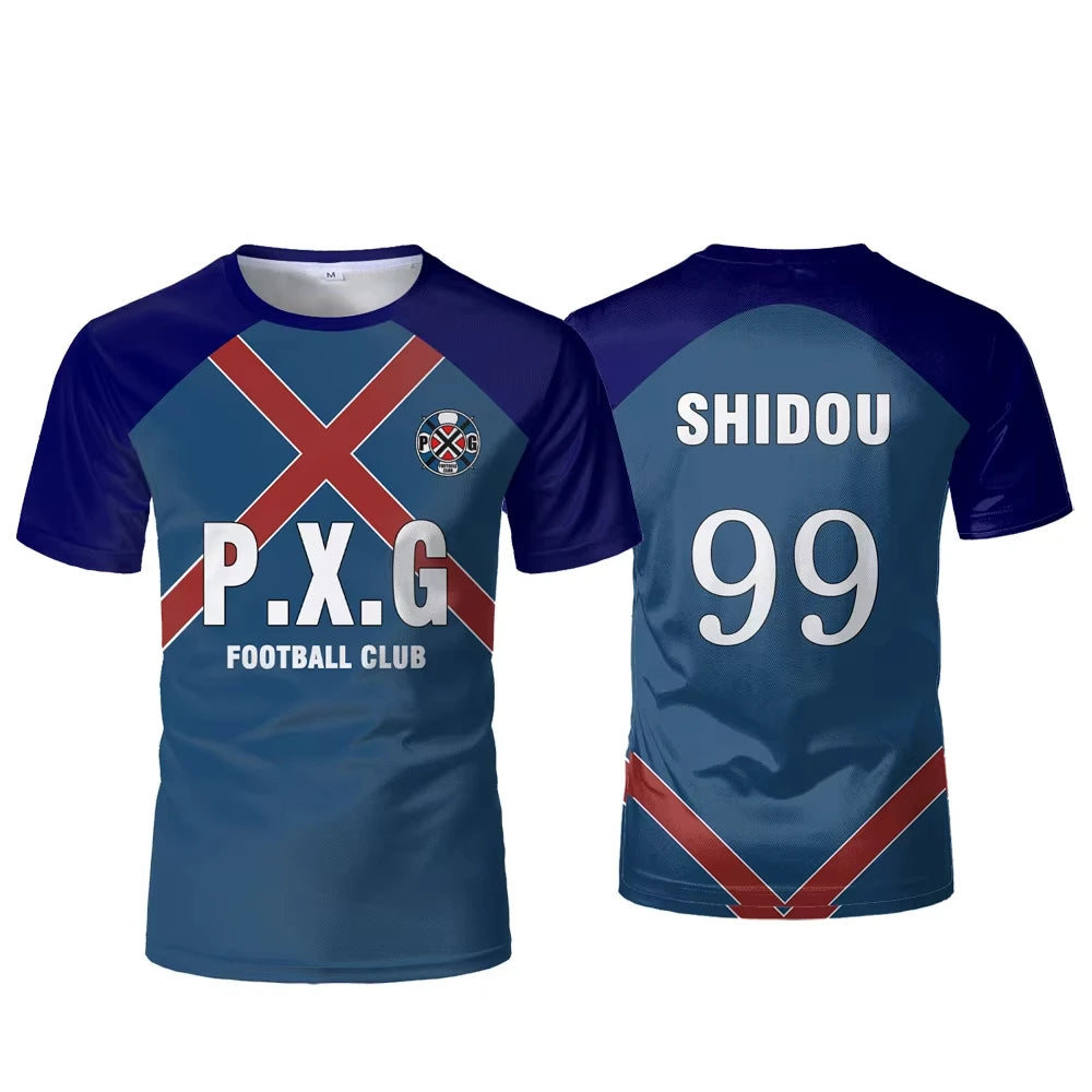 P.X.G Blue Lock Japanese Anime Jersey Football Uniform No.9 Rin Shidou Cosplay T Shirts Men's Women's Casual Sports Kids Tops