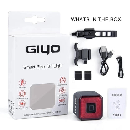 GIYO Smart Auto Bicycle Brake Light Tail Rear Sensing Light USB Cycling Light Bike Lamp Stop LED Back Rechargeable Waterproof