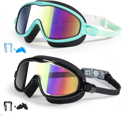 Swim Goggles 2 Pack Anti-Fog Anti-UV Wide View Swimming Goggles for Kids 3-14