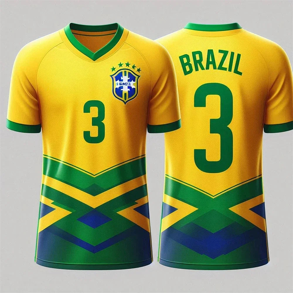 2025 Men's/Women's Sports T-shirt 3D printed Brazilian breathable Football Outdoor Sports V-neck top