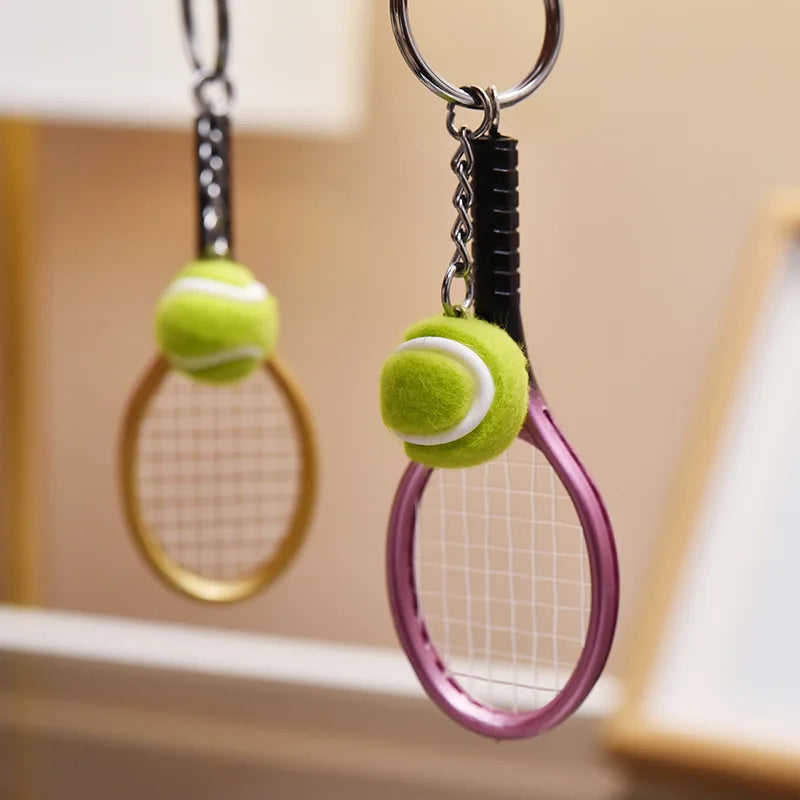 1pcs Tennis Racket Keychain - Cute Sport Mini Keychain car 6 color Pendant Keyring Sports Key Chain Who love sports Gifts