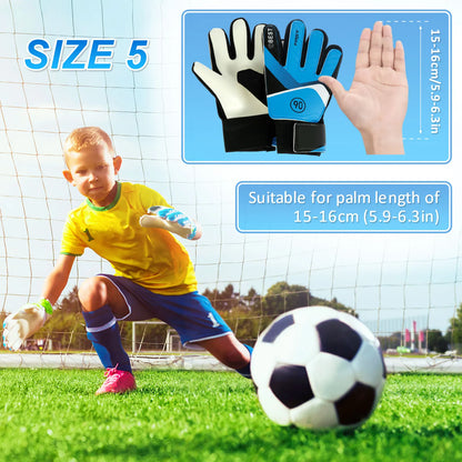 2Pcs Kids Soccer Goalie Gloves 5/6/7 Size Adjustable Wrist Strap Training Gloves Latex Goalkeeper Gloves Anti-Slip Full Finger