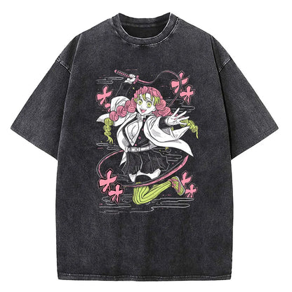 Japanese Anime Demon Slayer Printed Washed Tshirt Men Manga Casual T-shirts Harajuku Male Cotton T Shirt