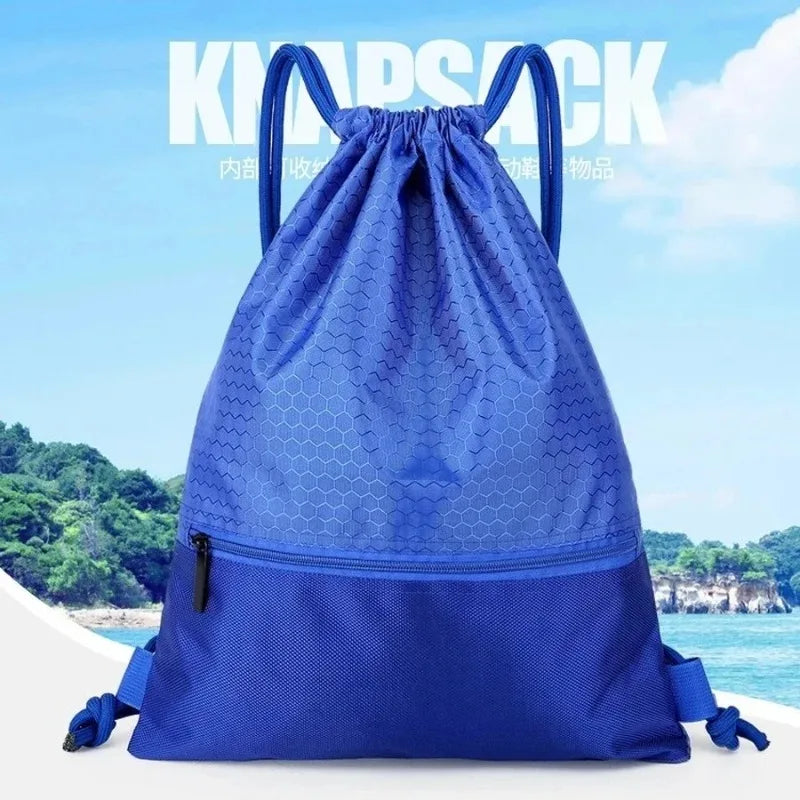 Outdoor Sport Gym Drawstring Bag Thick Rope Basketball Soccer Large Capacity Nylon Waterproof Zipper Backpack Fitness Men Pocket