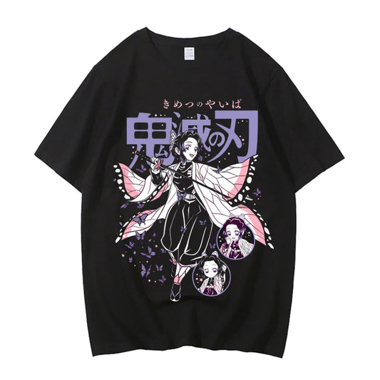 Japanese Anime Shirt Demon Slayer Shinobu Kocho T Shirt Men Clothing Kawaii Tees Tanjirou O-Neck High Quality Cotton Tshirt