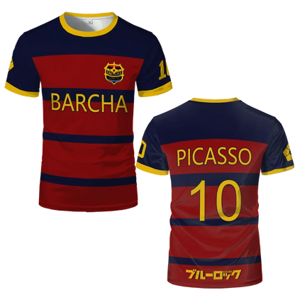 Blue Lock FC Barcha Cartoon Anime Cosplay Men Jersey Summer Short Sleeve Tops 2025 Style Fashion Mens T-shirt