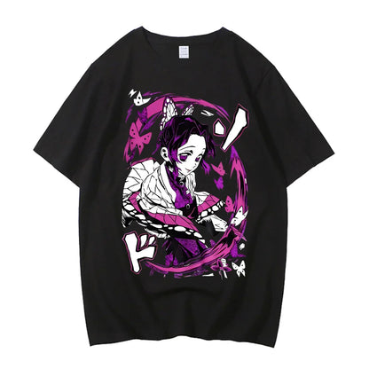 Japanese Anime Shirt Demon Slayer Shinobu Kocho T Shirt Men Clothing Kawaii Tees Tanjirou O-Neck High Quality Cotton Tshirt