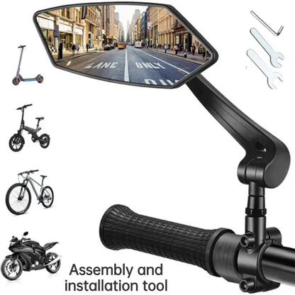 360 Degree Adjustable MTB Rearview Mirror Flat Bicycle Handlebar Mirror for Electric Bike Cycling Safety Accessories