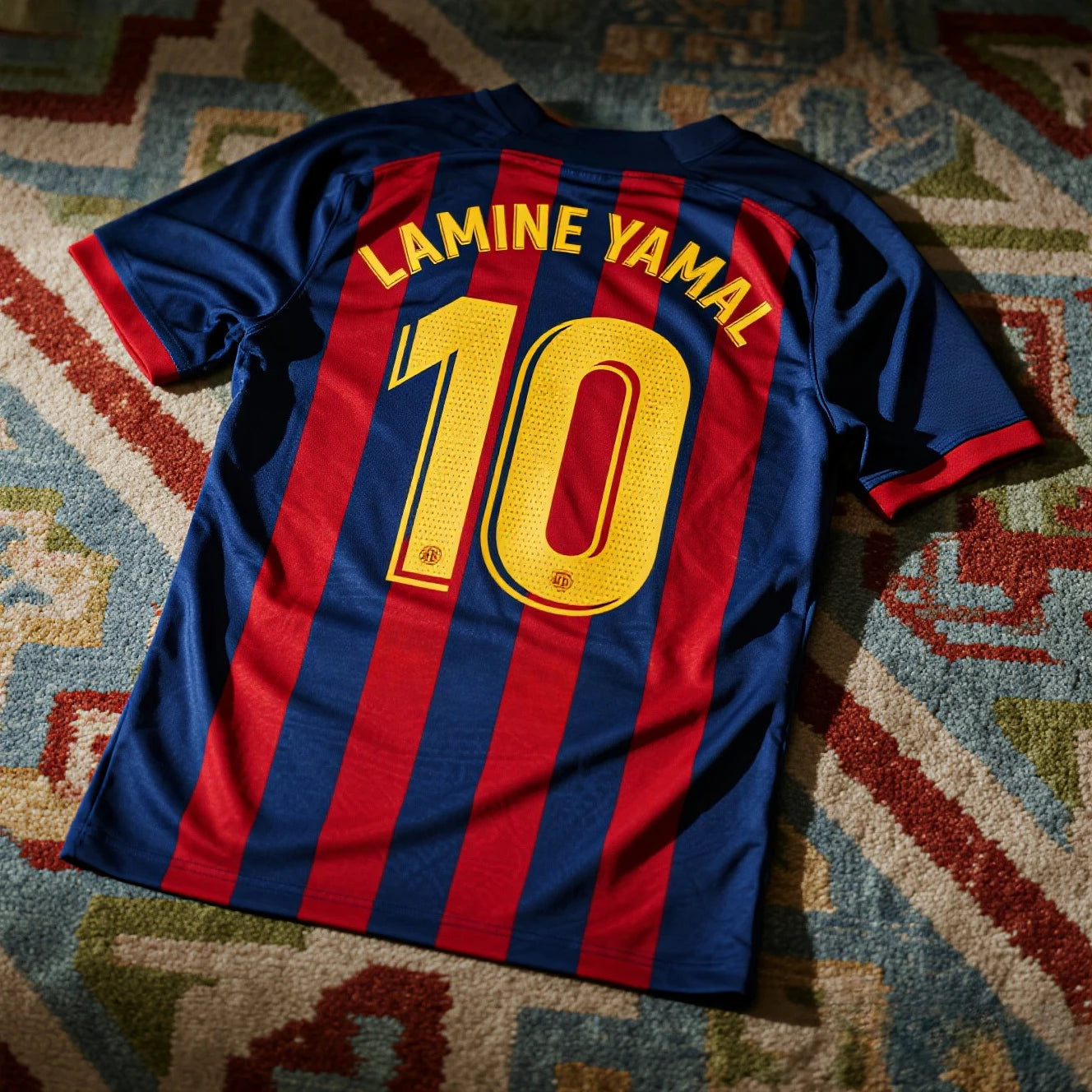 AI CHATGPT Lamine Yamal Soccer Jersey #10 Classic Blue & Red Stripes Design Player Name & Number Print Perfect for Football Fans