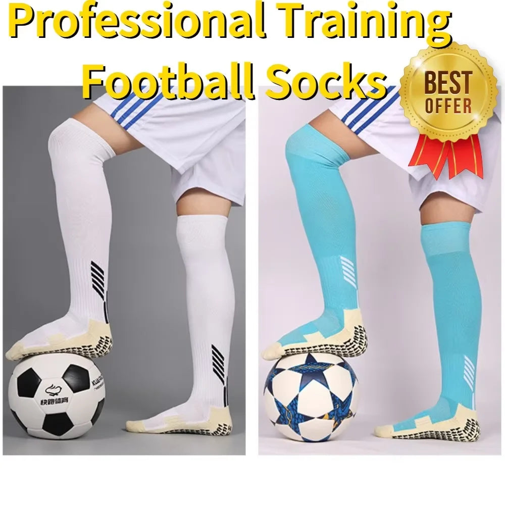 Anti Non Slip Football Socks Cut Black Long Length Adhesive Towel High Leg Grip Soccer Stockings Sports for Men and Children