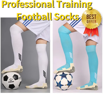 Anti Non Slip Football Socks Cut Black Long Length Adhesive Towel High Leg Grip Soccer Stockings Sports for Men and Children