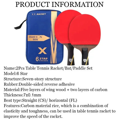 3/6 Star Table Tennis Racket 2PCS Professional Ping Pong Racket Set Pimples-in Rubber Hight Quality Blade Bat Paddle with Bag