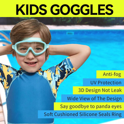 Swim Goggles 2 Pack Anti-Fog Anti-UV Wide View Swimming Goggles for Kids 3-14