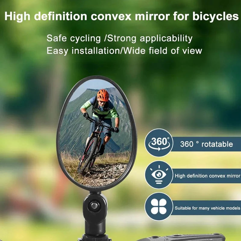 Wide-Angle Rearview Mirror for Bicycle, 360 Degree Rotation, Outdoor Riding, Mountain Bike Handle, Safety Accessories