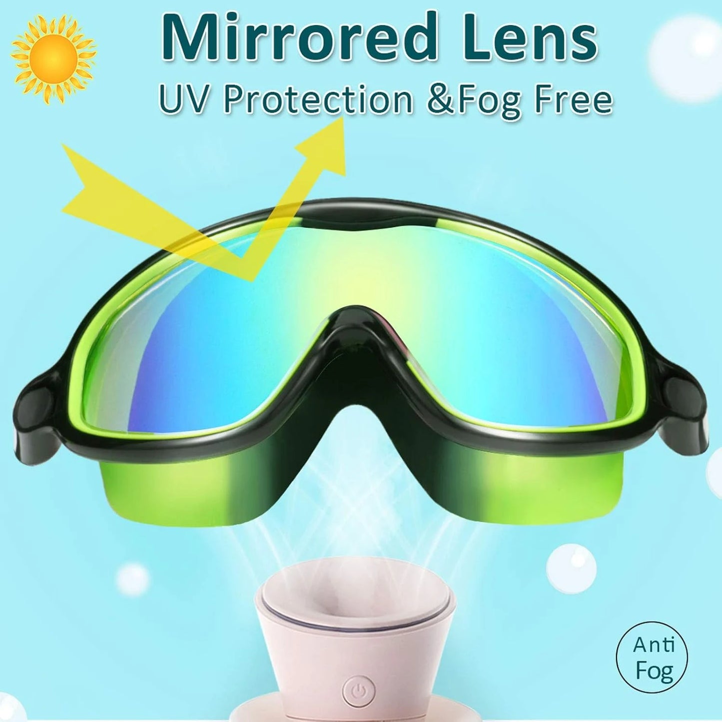 Swim Goggles 2 Pack Anti-Fog Anti-UV Wide View Swimming Goggles for Kids 3-14