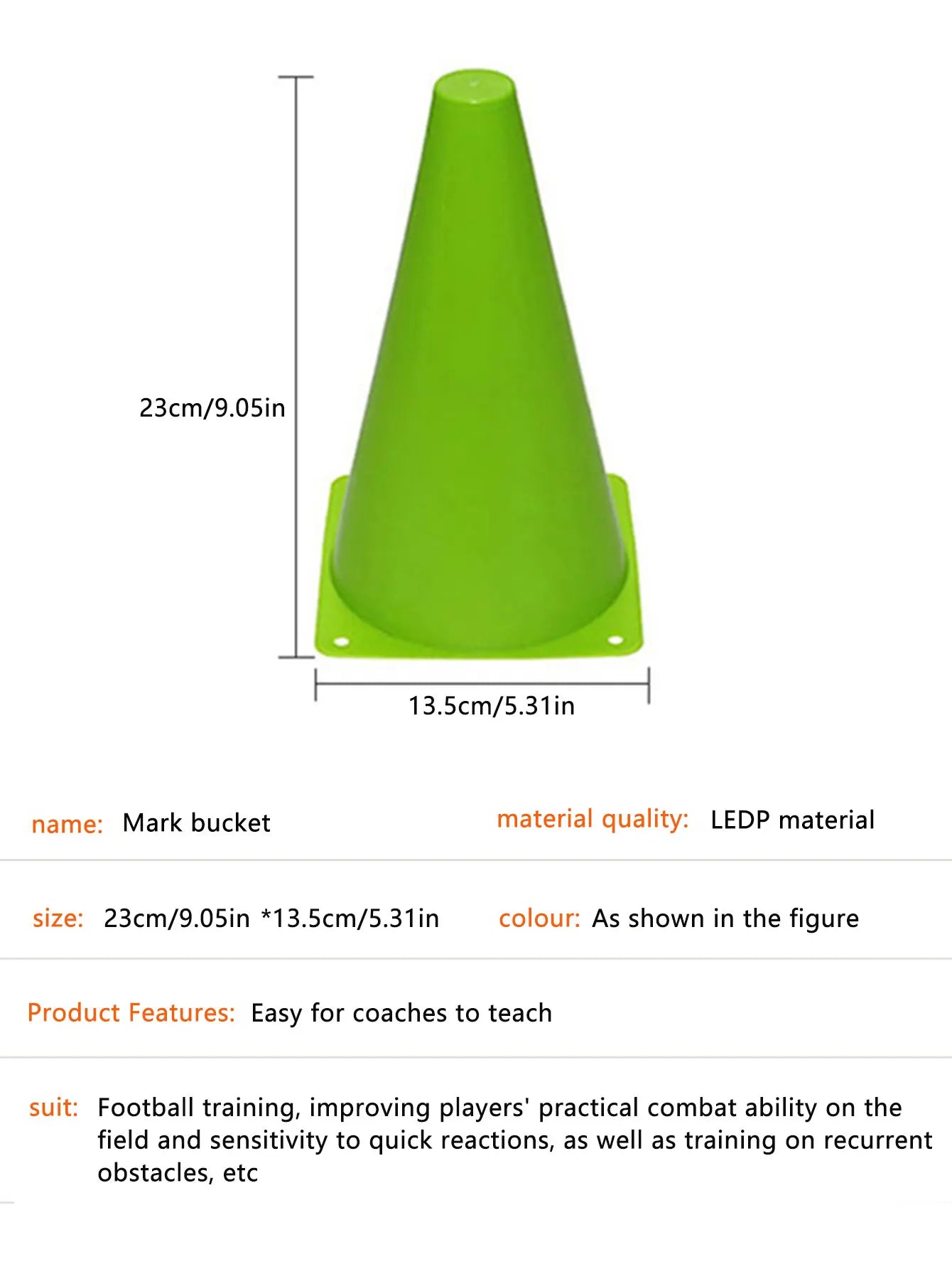 5 sets of 23cm soccer obstacle marker buckets, 9-inch plastic buckets, marker soccer training cone buckets