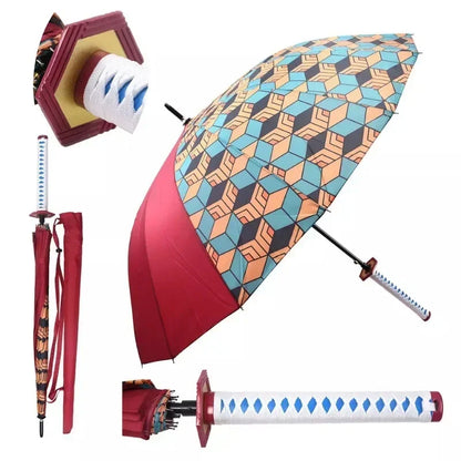 Anime Demon Slayer Sword Umbrella Kimetsu No Yaiba Long UV Blocking Parasol Tanjirou Samurai Sabre Real Japanses Katana Umbrella