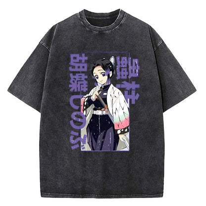 Japanese Anime Demon Slayer Printed Washed Tshirt Men Manga Casual T-shirts Harajuku Male Cotton T Shirt