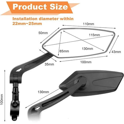 360 Degree Adjustable MTB Rearview Mirror Flat Bicycle Handlebar Mirror for Electric Bike Cycling Safety Accessories