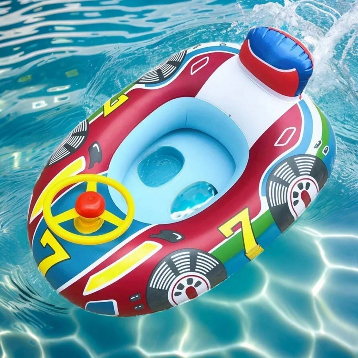 Baby Swimming Pool Float, Cute Car Design Kids Toddler Inflatable Summer Beach Floatie Boat Swim Tube Ring with Handles Safety