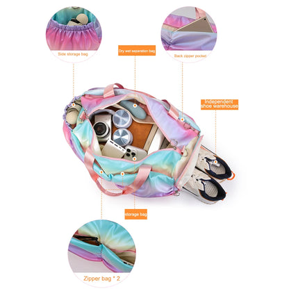 Women Gym Bag Waterproof Large Capacity Sports Bag Adjustable and Detachable Shoulder Straps for Sleepovers/Trips/Sports/Dance