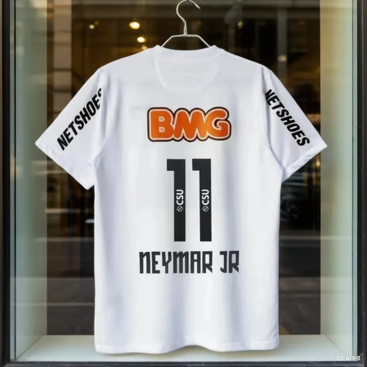 SummerClassic 11-12 Santossi Pure Cotton Football Shirt Retro Little Neymar Football Adult Men's and Women's Large Short Sleeves