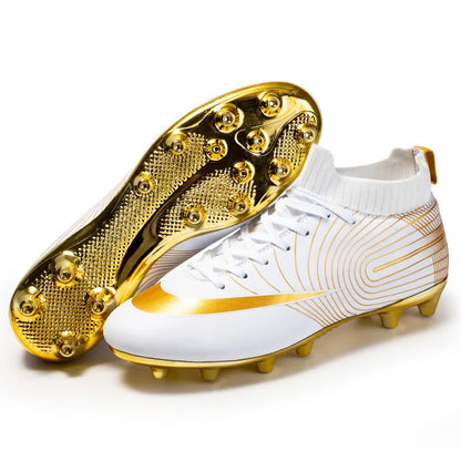 New Golden Teenagers Football Boots High Top TF/FG Men's Football Futsal Shoes Light Training Sneakers For Youth Tenis Masculino