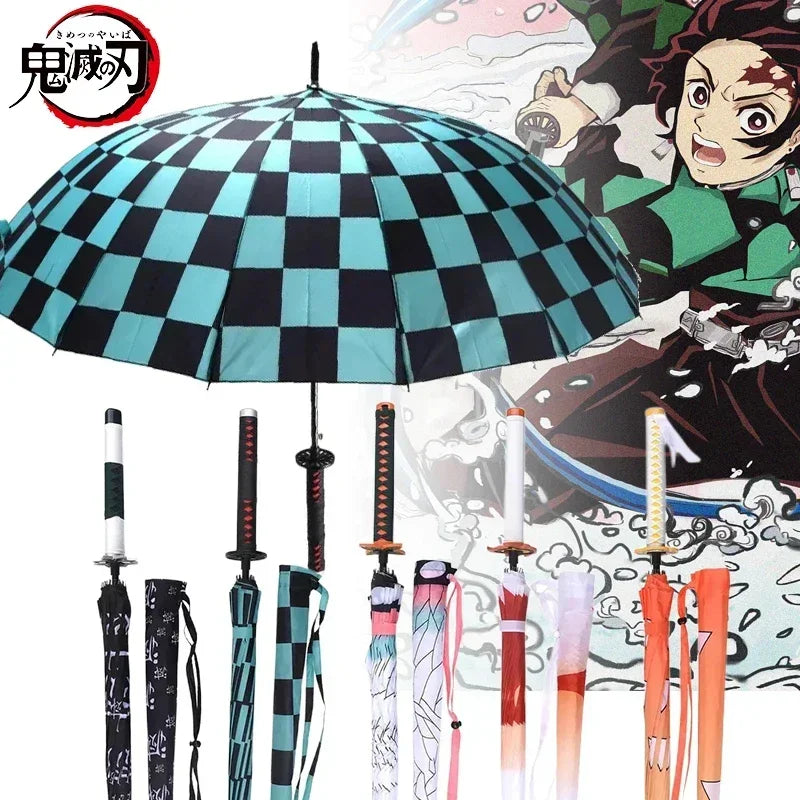 Anime Demon Slayer Sword Umbrella Kimetsu No Yaiba Long UV Blocking Parasol Tanjirou Samurai Sabre Real Japanses Katana Umbrella