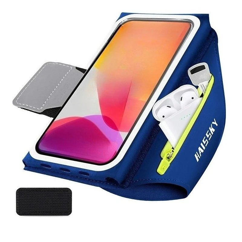 HAISSKY Stereoscopic Running Bags For iPhone 16 Pro Max 16 Plus 16E Men Women Zipper Earphone Pocket Outdoor Sports Armband Bags