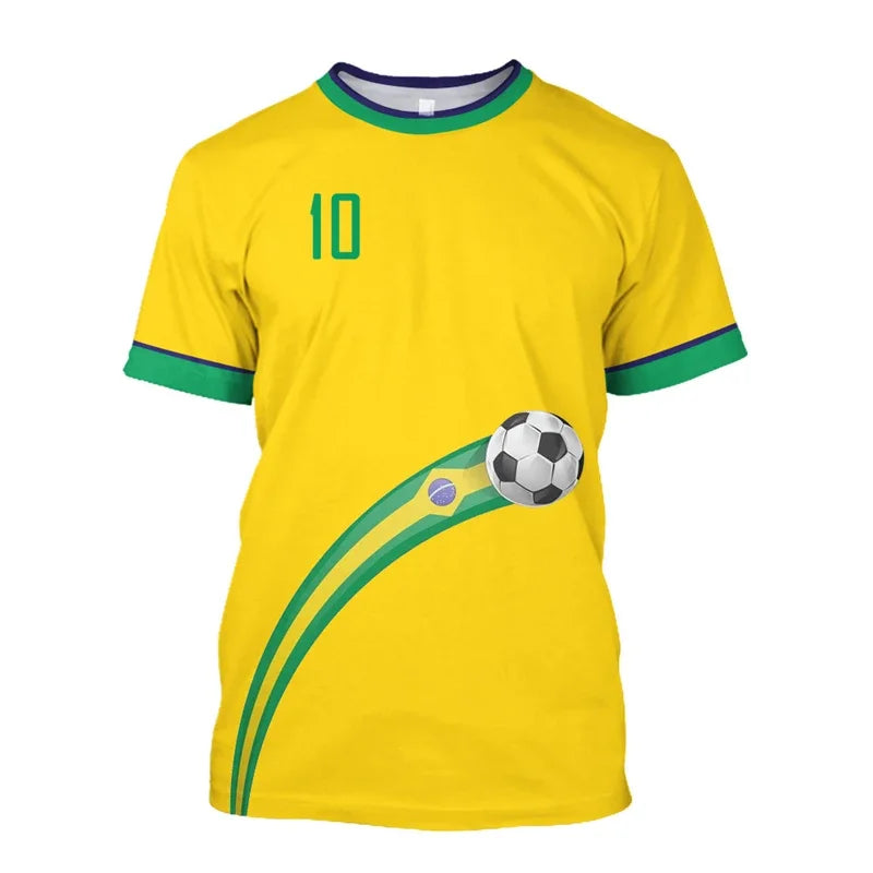 Simple Brazil Football T-shirts Summer Fashion Short Sleeve 3D Brazilian Flag Printed T Shirts Casual Sports Tops Men's Clothes