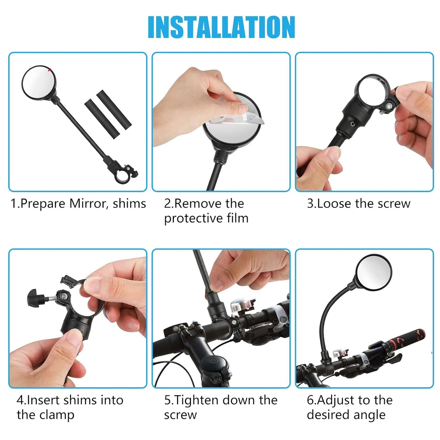 2PCS Long Bicycle Rearview Handlebar Mirrors 360° For Mountain Road Bike Motorcycle Bendable Hose Adjustable Rearview Mirror